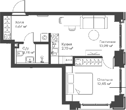 2-комн., 38.95 м², 5/15 этаж, ЖК «Сити Бэй»