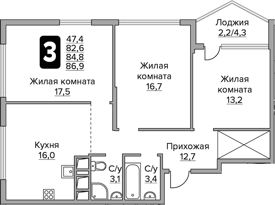 3-комн. Гранель Бригантина