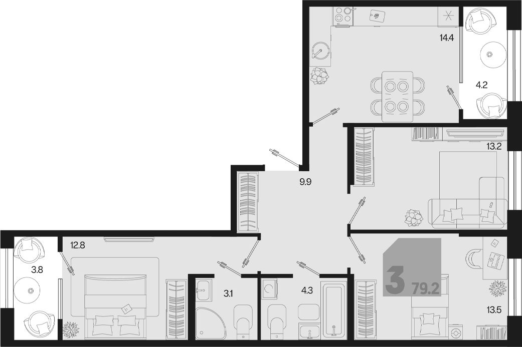 3-комн. квартира, 71.2 м² в ЖК Первое место — фото 2
