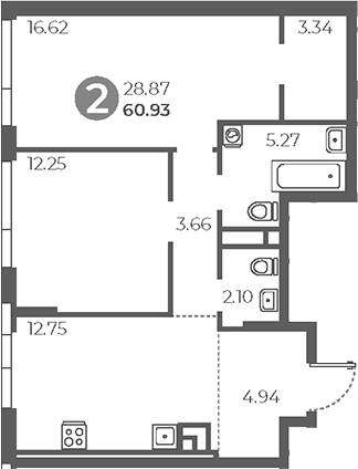 2-комн., 60.93 м², 11/28 этаж, ЖК «Нижегородская от Гранель»