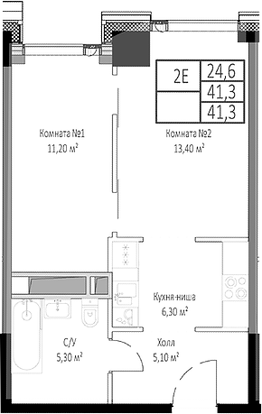 2-комн., 41.3 м², 27/35 этаж, ЖК «Мираполис»