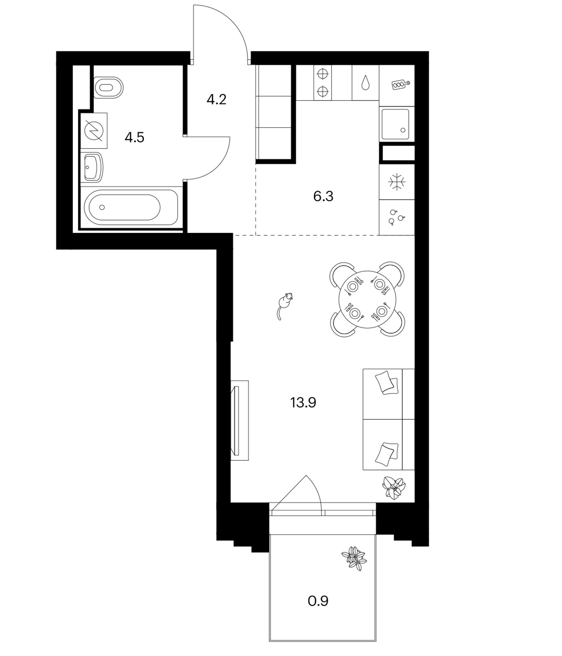 Студия, 28.9 м², 6/28 этаж, ЖК «Зеленый парк»