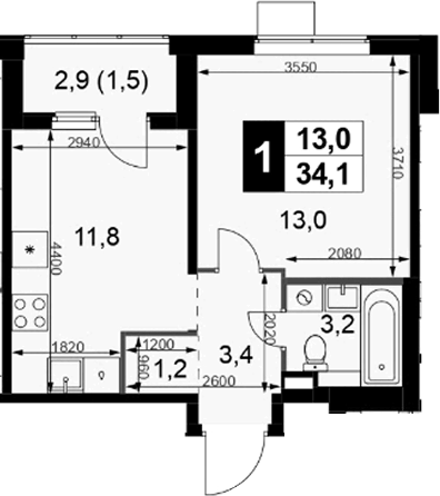 1-комн., 32.6 м², 9/17 этаж, ЖК «1-й Химкинский»