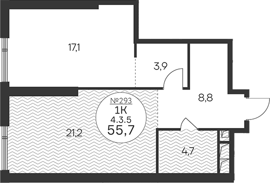 1-комн., 55.7 м², 3/33 этаж, ЖК «Клубный квартал КРЫЛАТСКАЯ 33»