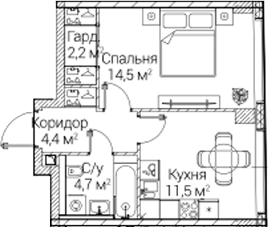 1-комн., 37.28 м², 12/41 этаж, ЖК «СЕЗАР БУДУЩЕЕ»