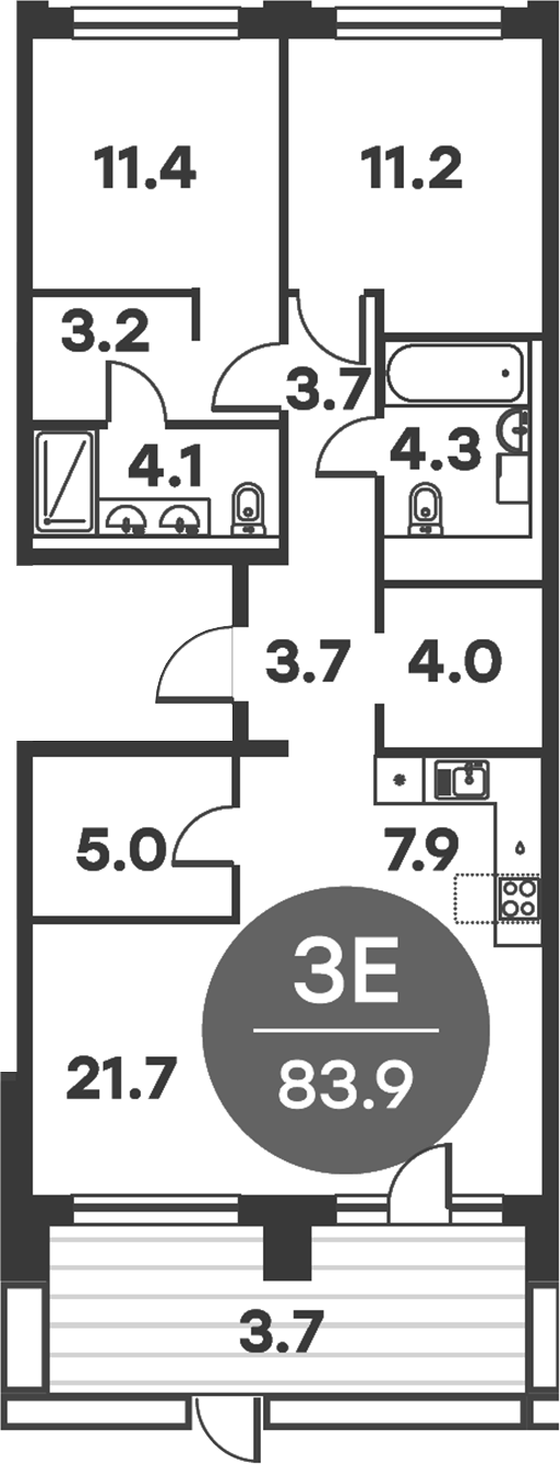 3-комн., 83.09 м², 1/6 этаж, ЖК «Равновесие»