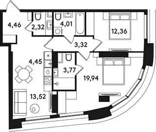 3-комн., 68.15 м², 40/49 этаж, ЖК «СОЛОС»