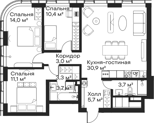 4+ комнаты, 85.8 м², 39/59 этаж, ЖК «Сити Бэй»