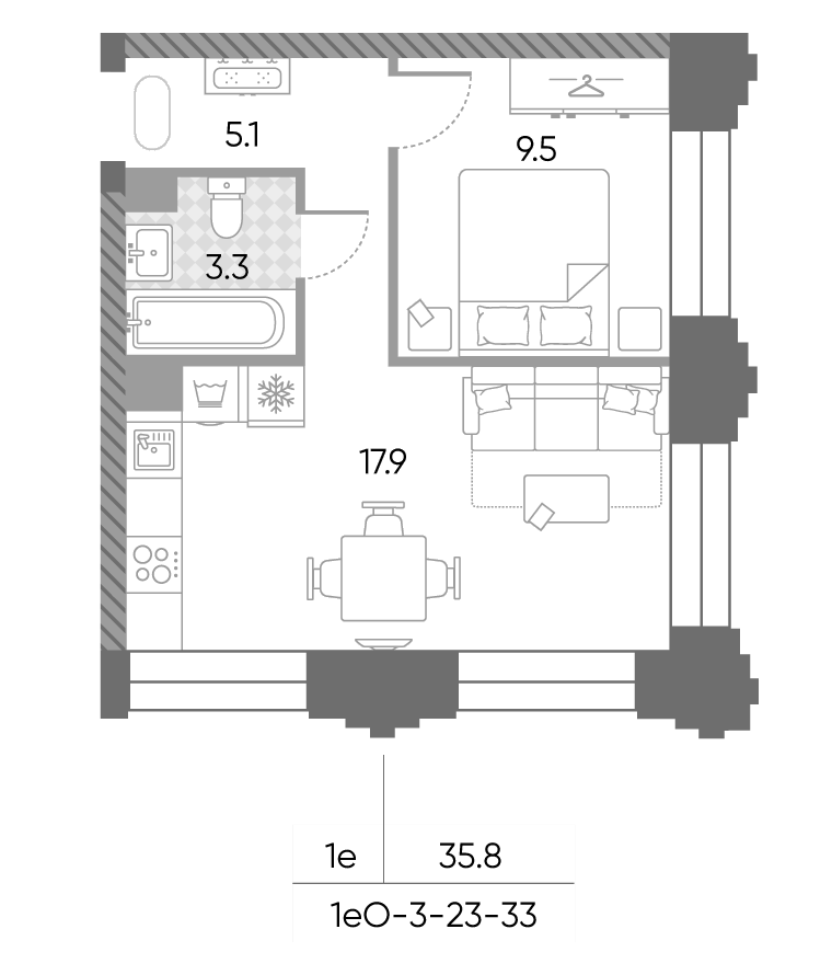 2-комн., 35.8 м², 27/43 этаж, ЖК «ЗилАрт»