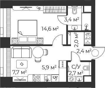 2-комн., 38.7 м², 21/71 этаж, ЖК «Веер»