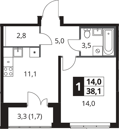 1-комн., 36.4 м², 21/25 этаж, ЖК «1-й Южный»