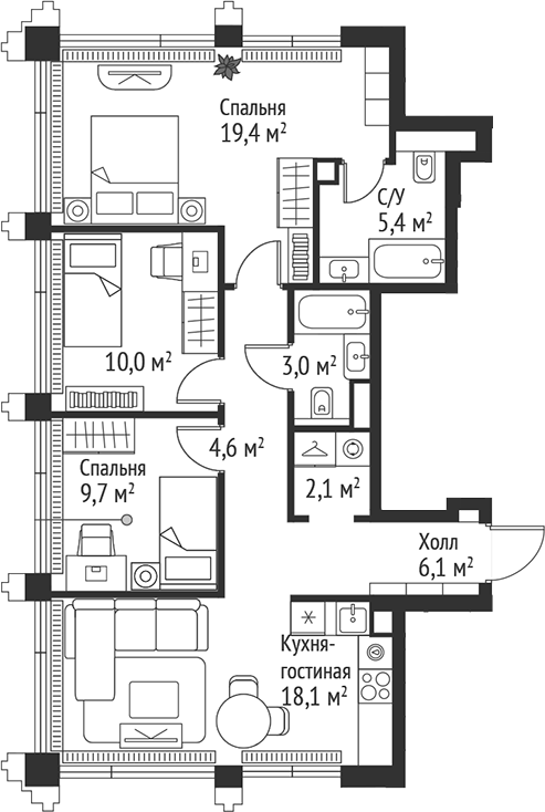 4+ комнаты, 79.6 м², 42/45 этаж, ЖК «СЕТ»