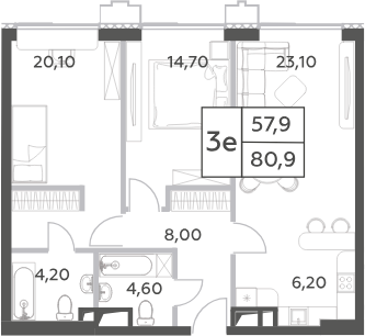 3-комн., 80.9 м², 32/52 этаж, ЖК «Will Towers»