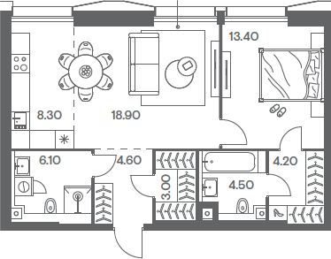 2-комн., 63 м², 23/35 этаж, ЖК «Инджой»