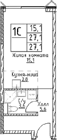 Студия, 27.1 м², 24/29 этаж, ЖК «Наметкин Тауэр»