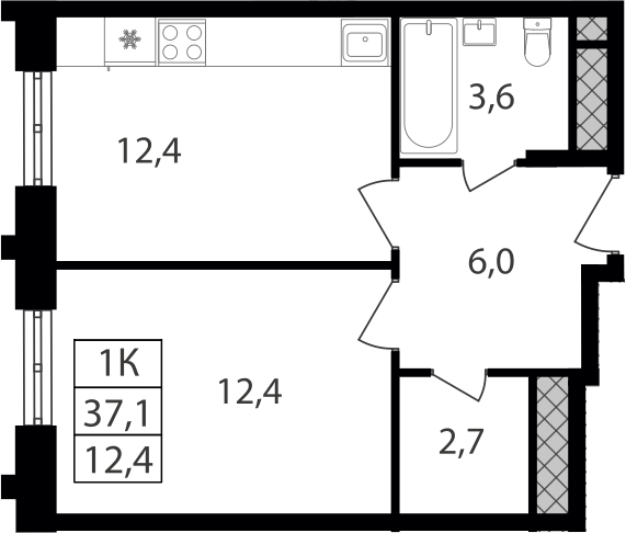1-комн., 37.1 м², 25/30 этаж, ЖК «Варшавские ворота»