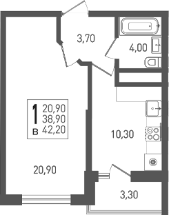 1-комн. квартира, 38.9 м² в ЖК ЖК «Кубанская Крепость» — фото 2