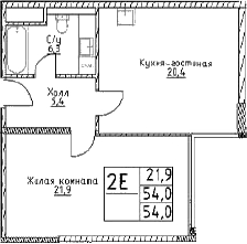 2-комн., 54 м², 20/29 этаж, ЖК «Наметкин Тауэр»