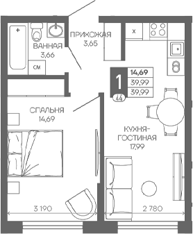 1-комн. квартира, 39.99 м² в ЖК Иначе в Молодежном — фото 2