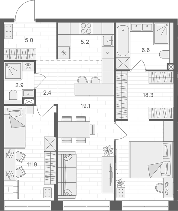 3-комн., 71.4 м², 12/12 этаж, ЖК «АРТЕЛЬ»
