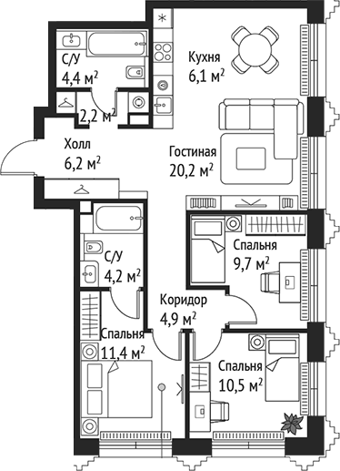 4+ комнаты, 79.8 м², 20/59 этаж, ЖК «СЕТ»
