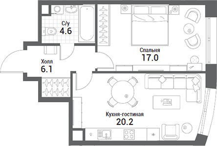 2-комн., 47.9 м², 14/35 этаж, ЖК «Нагатино Ай-Лэнд»