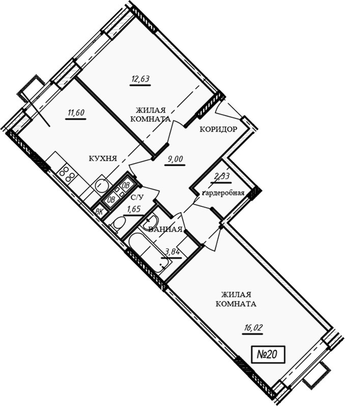 2-комн., 57.1 м², 5/16 этаж, ЖК «Краснофлотский»