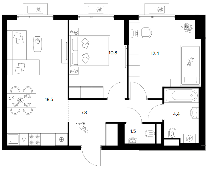 2-комн., 55.4 м², 6/12 этаж, ЖК «Белая Дача парк»