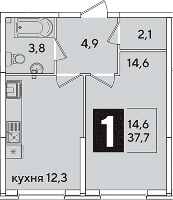 1-комн. квартира, 37.7 м² в ЖК Самолет — фото 2
