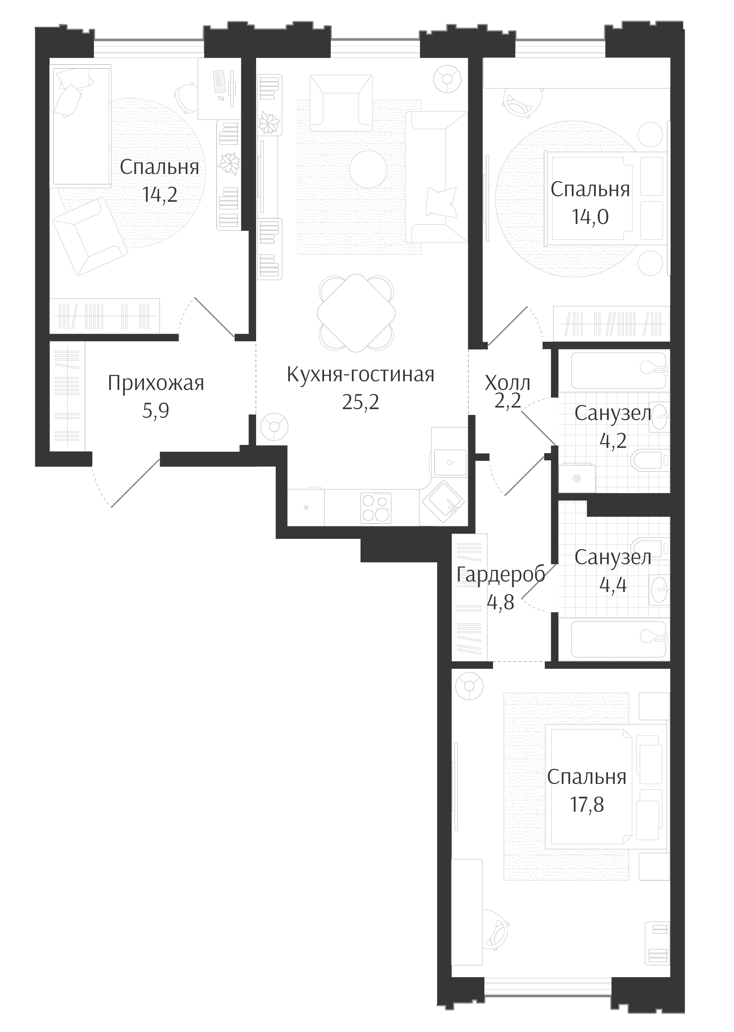 4-комн. квартира, 92.7 м² в ЖК Брют Резиденс — фото 2