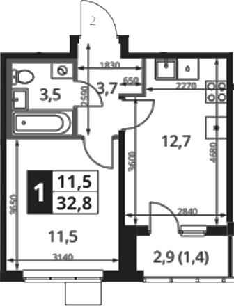 1-комн., 32 м², 5/8 этаж, ЖК «1-й Ясеневский»