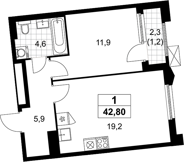 2-комн., 41.6 м², 16/16 этаж, ЖК «Деснаречье»