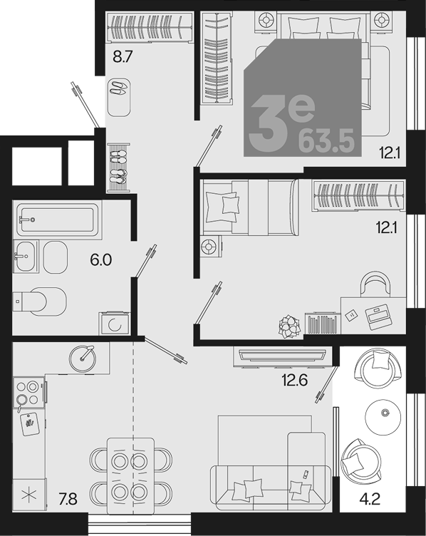 3-комн. квартира, 59.3 м² в ЖК Первое место — фото 2