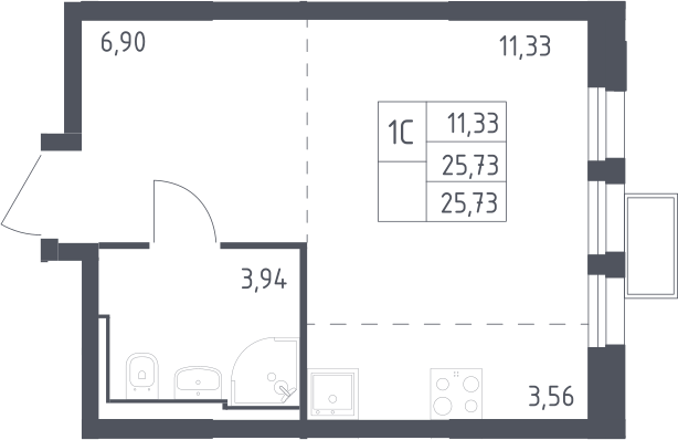 Студия, 25.73 м², 23/24 этаж, ЖК «Квартал Строгино»
