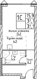 Студия, 31.1 м², 19/29 этаж, ЖК «Наметкин Тауэр»