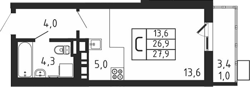 Студия, 26.9 м², 7/9 этаж, ЖК «Пироговская ривьера. Мытищи»