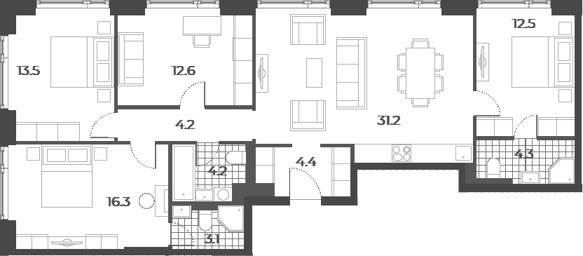 4+ комнаты, 107.6 м², 49/52 этаж, ЖК «Вейв»