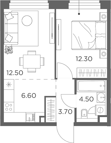 2-комн., 39.6 м², 20/20 этаж, ЖК «Белый Град»