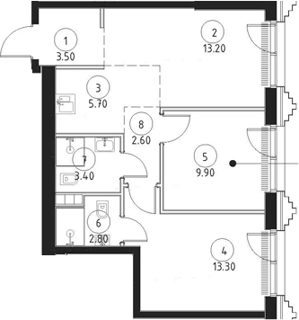 3-комн., 54.4 м², 2/59 этаж, ЖК «СЕТ»