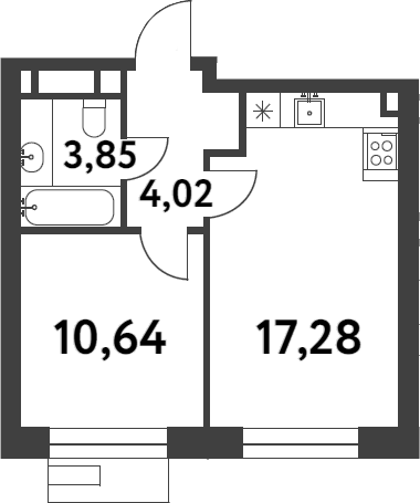 1-комн., 35.79 м², 11/16 этаж, ЖК «Смарт Гарден»