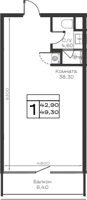 Студия, 42.9 м², 4/6 этаж, ЖК «Хако»
