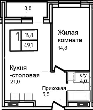 2-комн., 45.3 м², 11/12 этаж, ЖК «Троицкий»