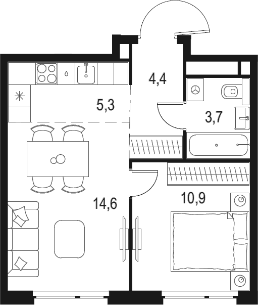 2-комн., 39 м², 23/24 этаж, ЖК «Левел Мичуринский»