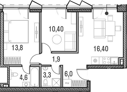 3-комн., 55.8 м², 24/29 этаж, ЖК «Метрополия»