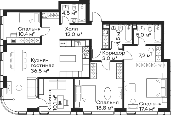 4+ комнаты, 129.4 м², 57/59 этаж, ЖК «Сити Бэй»