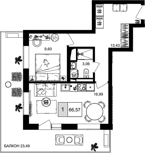 2-комн. квартира, 43.08 м² в ЖК IT гостиничный комплекс Корсаков — фото 2