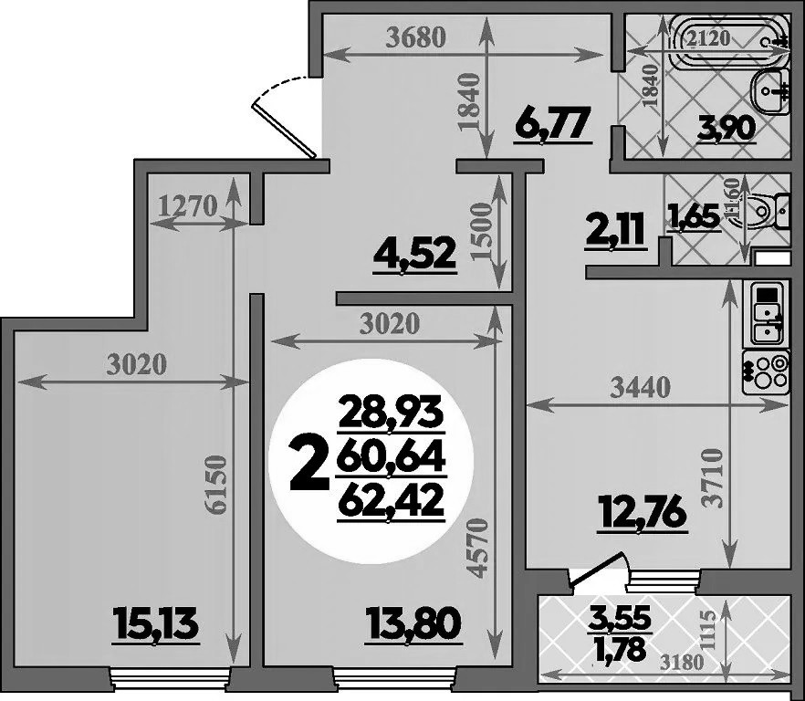 2-комн. квартира, 60.64 м² в ЖК Молодежный 2 — фото 2