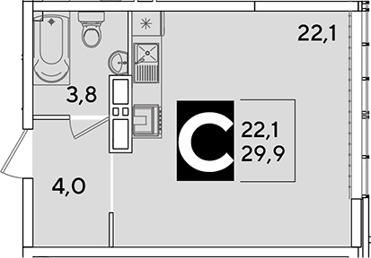 Студия квартира, 29.9 м² в ЖК Самолет — фото 2