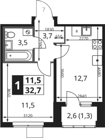 1-комн., 32 м², 9/17 этаж, ЖК «1-й Ясеневский»