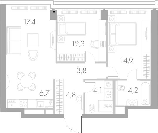 3-комн., 68.2 м², 13/40 этаж, ЖК «Ривер Парк Кутузовский»